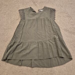 DR2 Sage Green Ruffle Blouse with Lace Accents